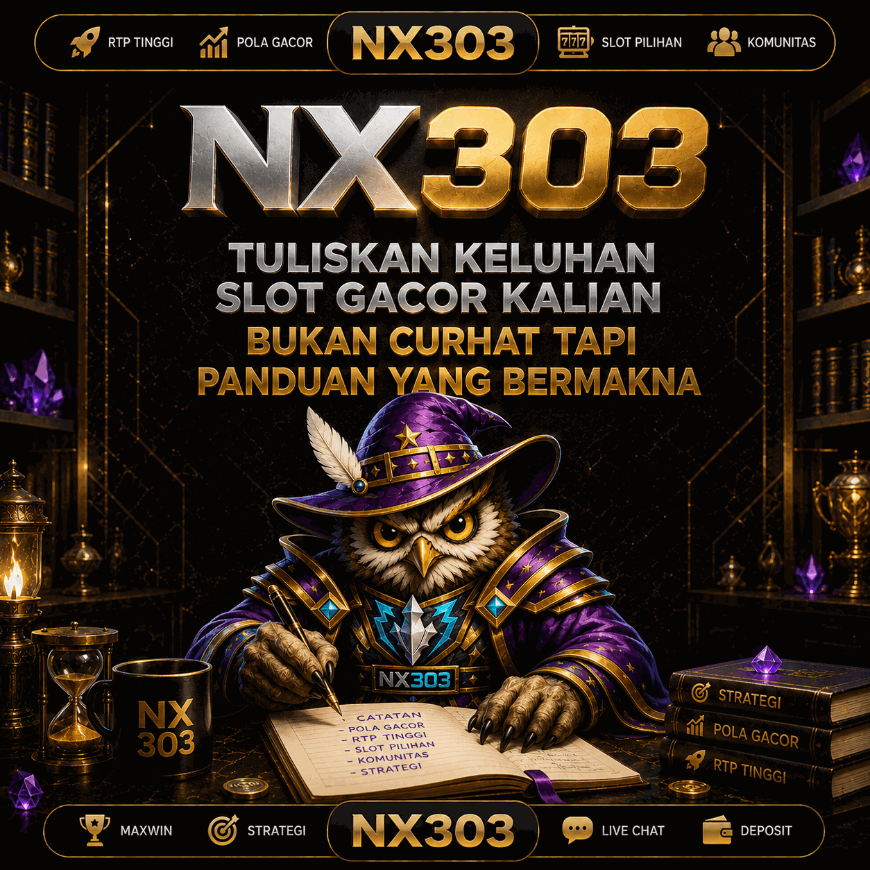 Penulis di meja kerja dengan buku catatan dan pena — NX303 blog pribadi dan portofolio penulis